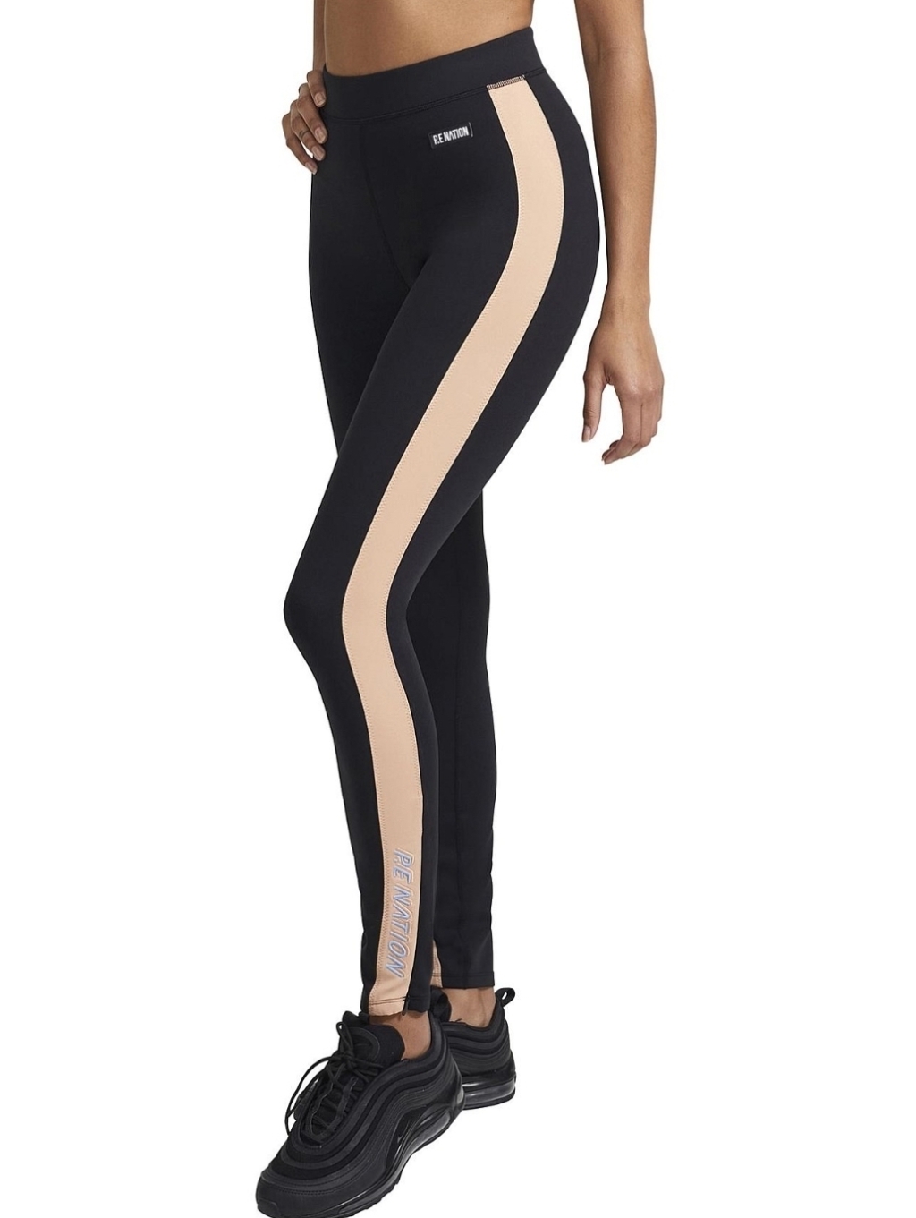 Pe Nation Black & Soft Pink Leggings Side Zip Ankle Peach Stripe Blue Logo Xs